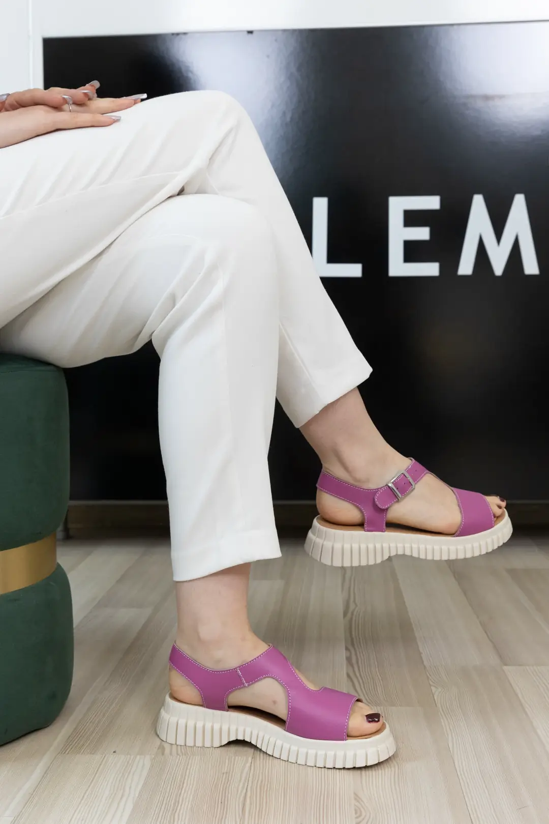 Sandale dama casual, Glemis, piele naturala - Model: f-3.30, Culoare: Mov Box, Talpa: Bej, Numar: 36