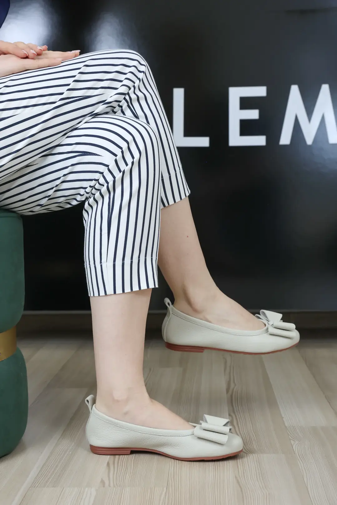 Balerini dama, Glemis, piele naturala - Cod: f-6.7, Culoare: Crem, Talpa: Maro Deschis, Numar: 40