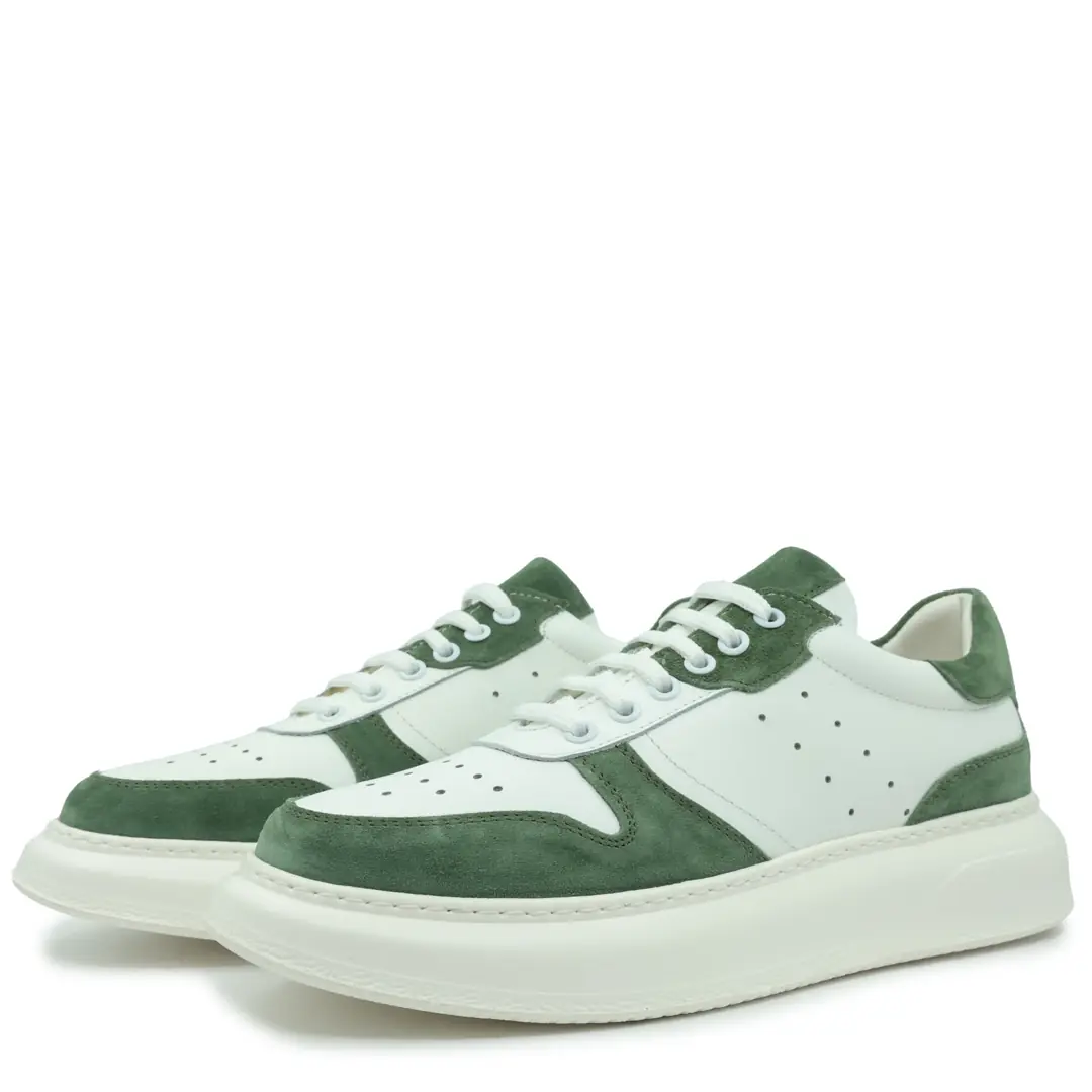 Pantofi sport barbati, Glemis, piele naturala - Cod: f-4.78, Culoare: Alb Box + Verde, Talpa: Alb, Numar: 40