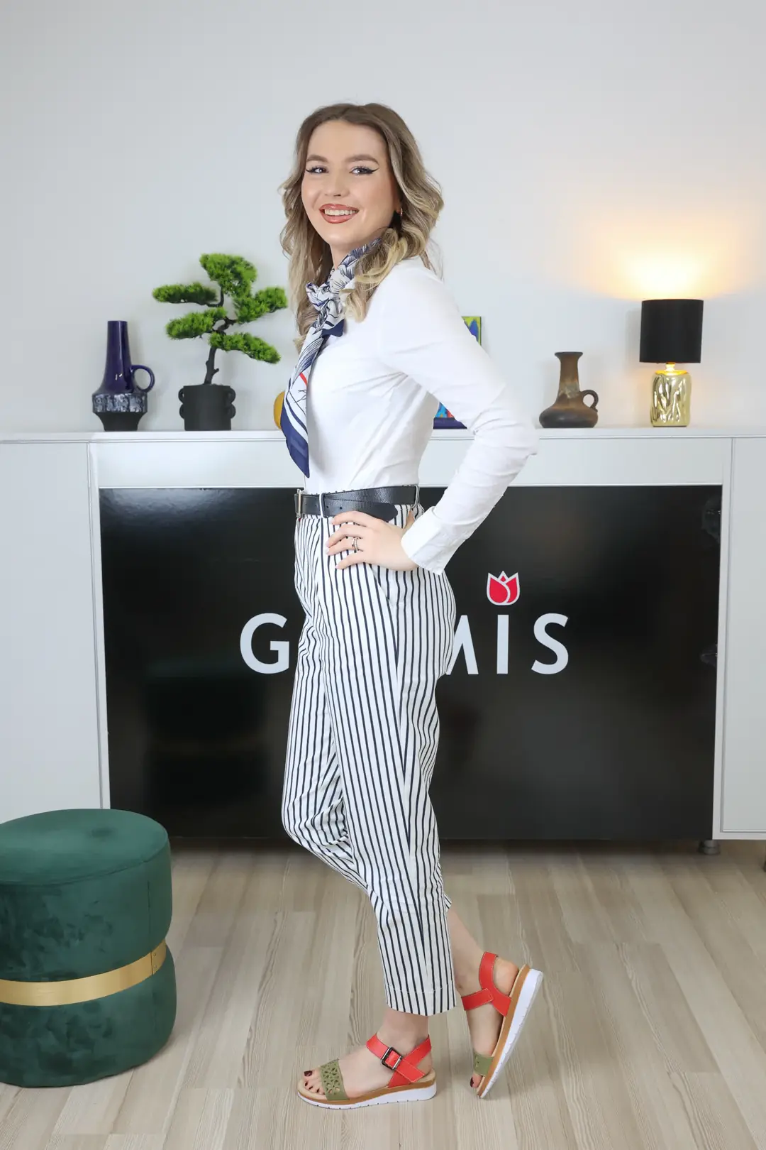Sandale dama, Glemis, piele naturala - Cod: f-4.64, Culoare: Verde+portocaliu, Talpa: Maro Deschis, Numar: 40
