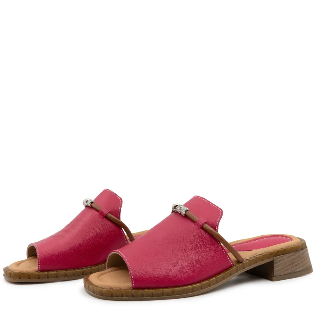 Sandale dama, Glemis, piele naturala - Cod: f-4.93, Culoare: Magenta, Talpa: Maro, Numar: 40