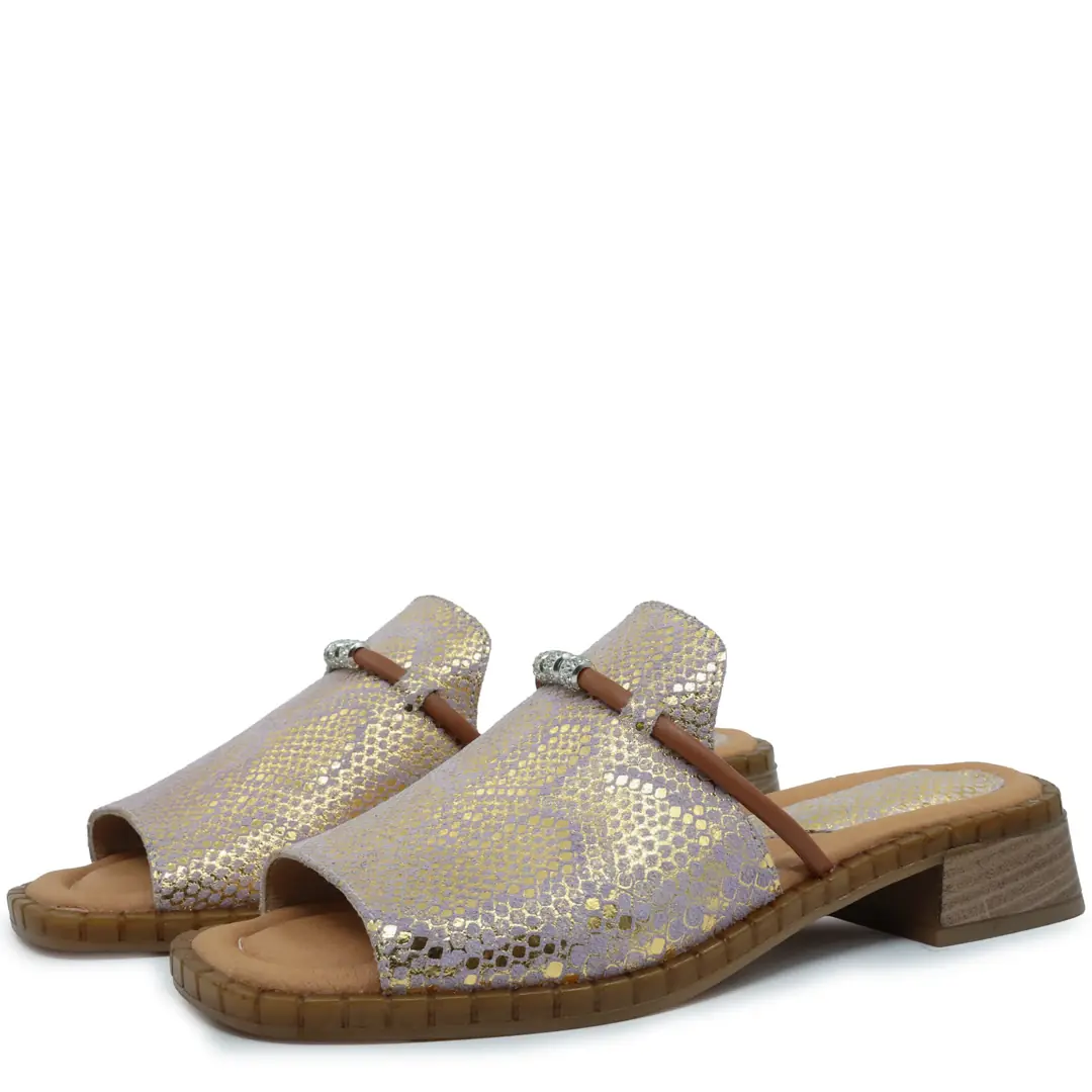 Sandale dama, Glemis, piele naturala - Cod: f-4.93, Culoare: Mov Auriu, Talpa: Maro, Numar: 40
