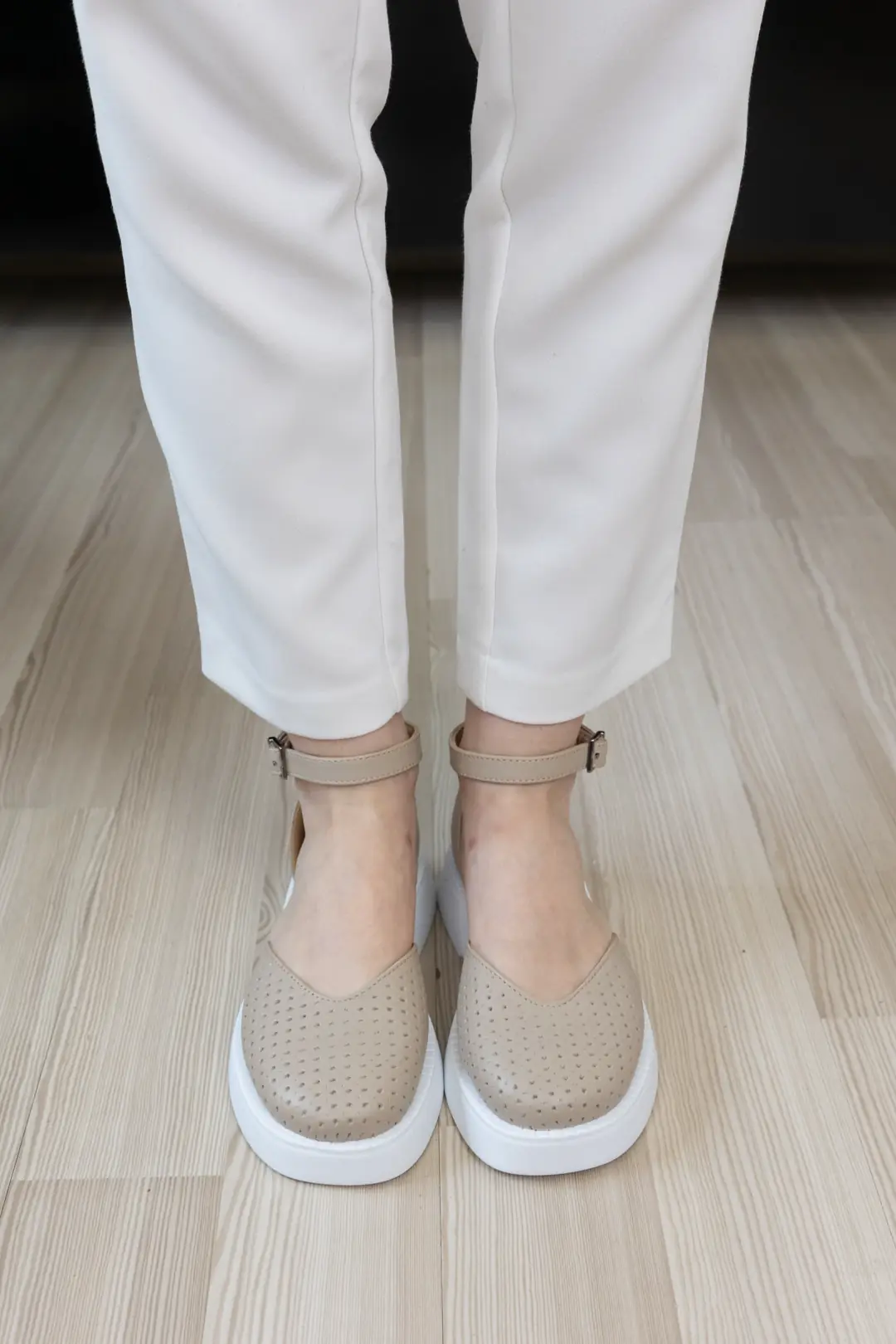 Sandale dama casual, Glemis, piele naturala - Model: f-3.28, Culoare: Taupe Box, Talpa: Alb, Numar: 38