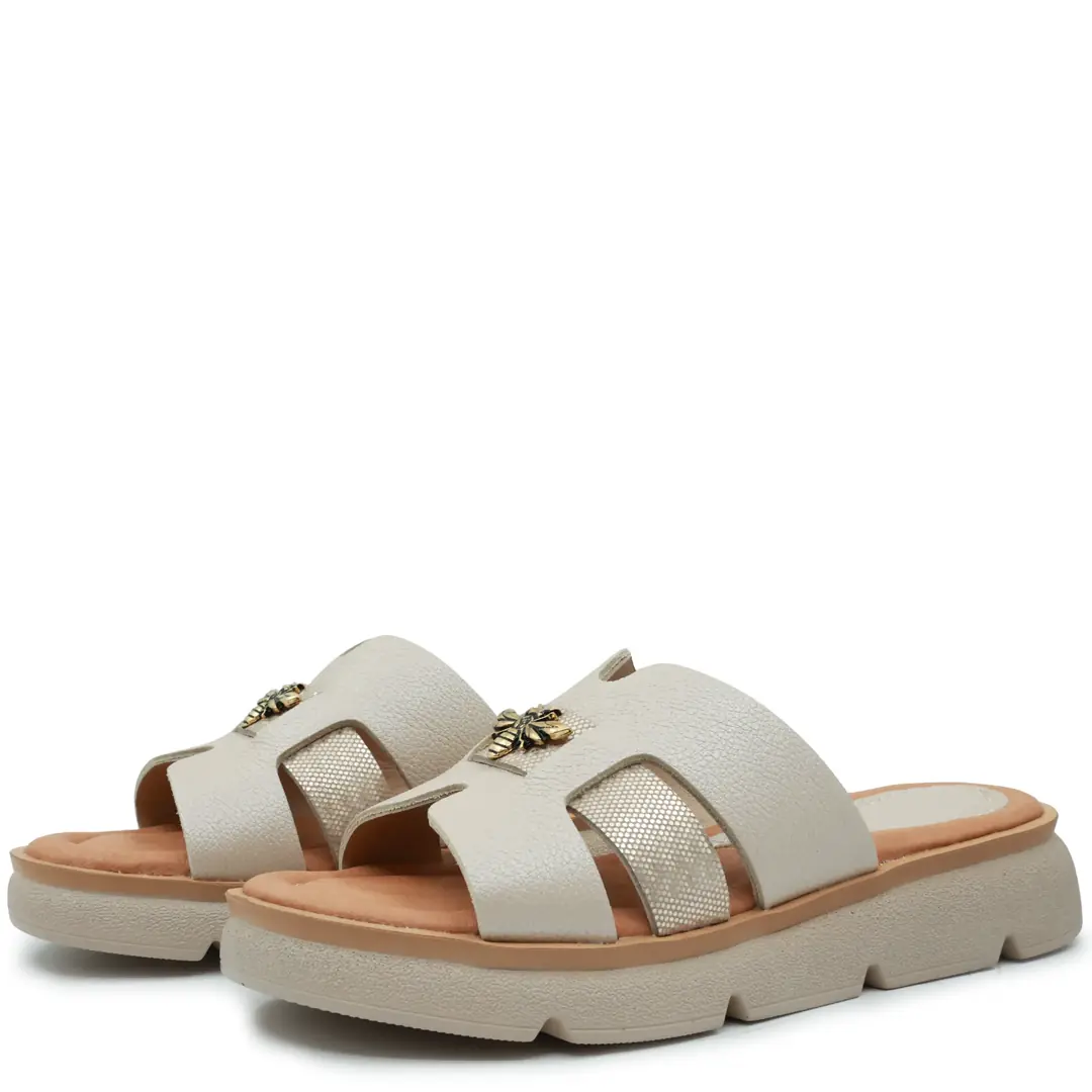 Sandale dama confort, Glemis, piele naturala - Cod: f-4.96, Culoare: Bej Sidef, Numar: 40