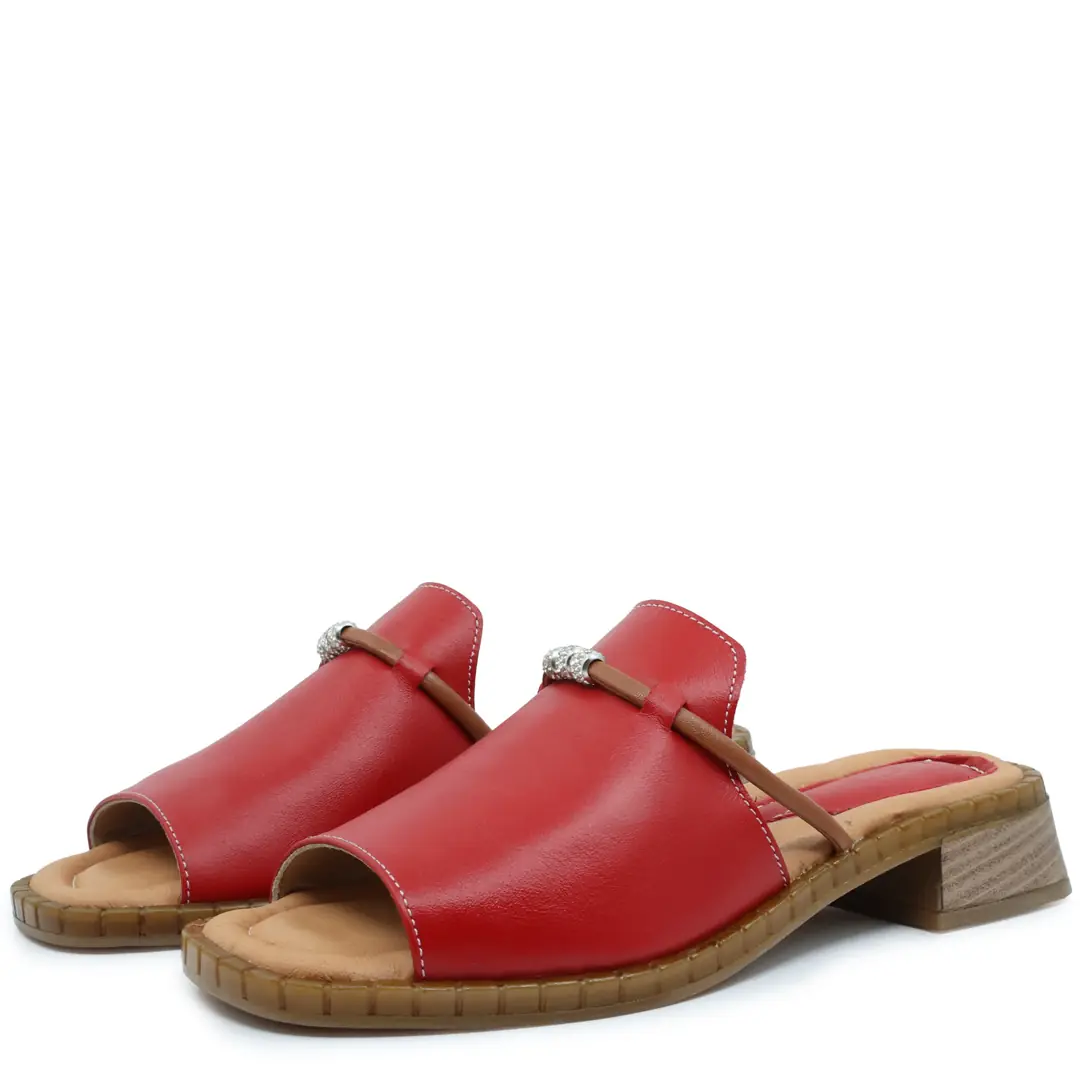 Sandale dama, Glemis, piele naturala - Cod: f-4.93, Culoare: Rosu, Talpa: Maro, Numar: 40