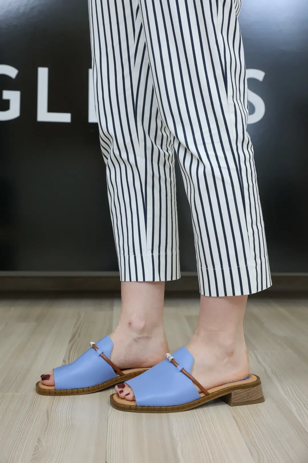 Sandale dama, Glemis, piele naturala - Cod: f-4.93, Culoare: Albastru Box, Talpa: Maro, Numar: 40