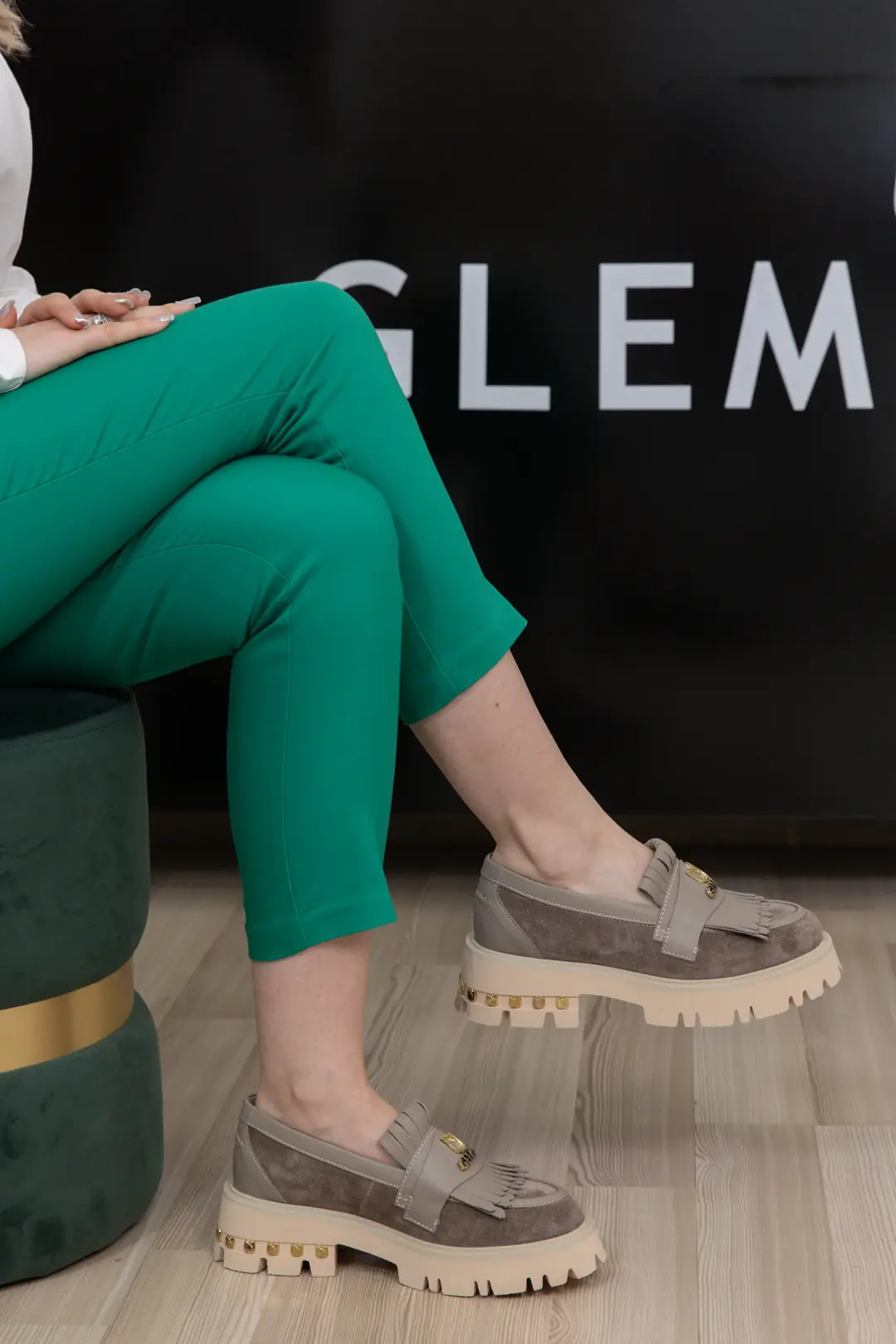 Mocasini dama, Glemis, piele naturala - Cod: f-4.60, Culoare: Nisip Velur+box, Talpa: Bej, Numar: 40