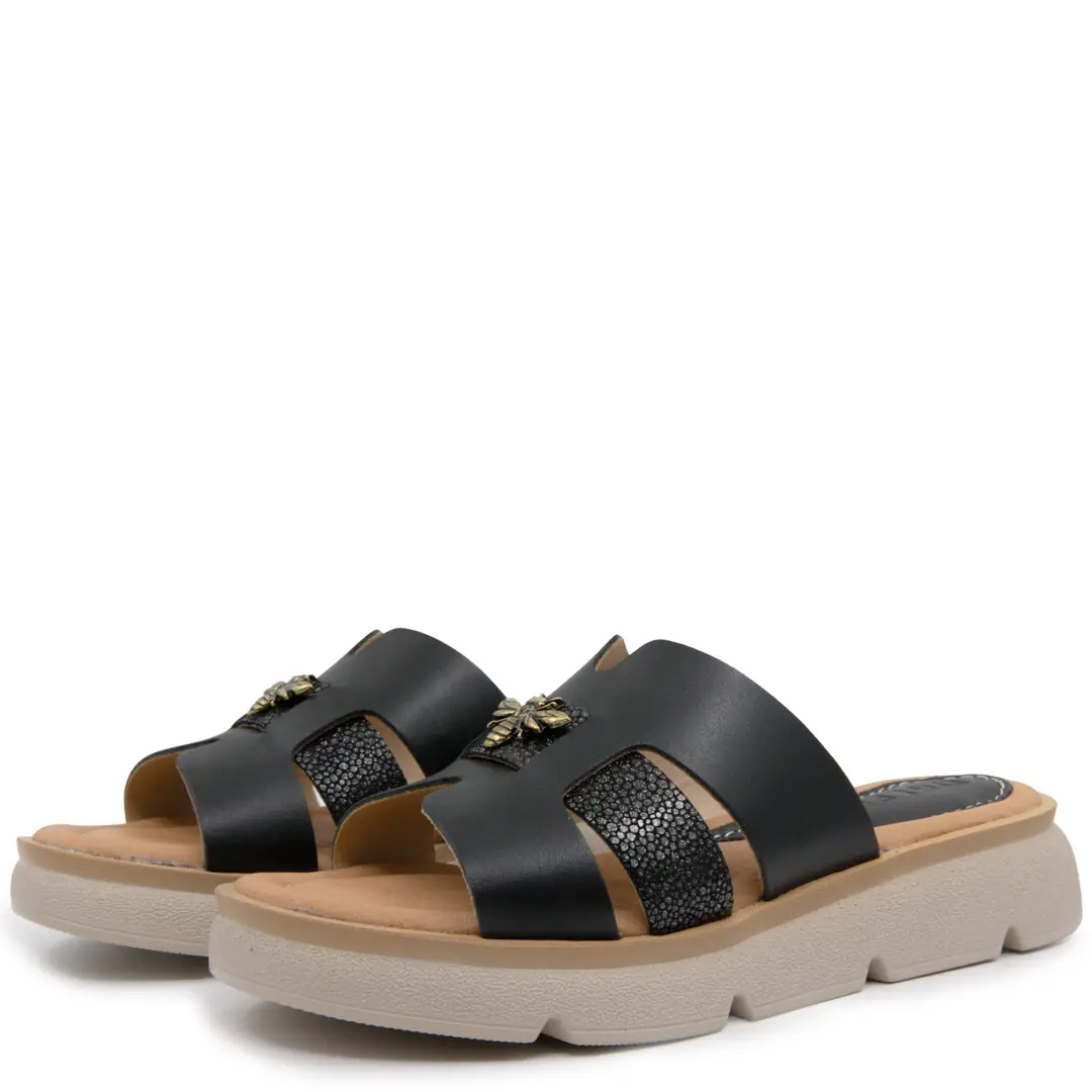 Sandale dama confort, Glemis, piele naturala - Cod: f-4.96, Culoare: Negru Box, Numar: 40