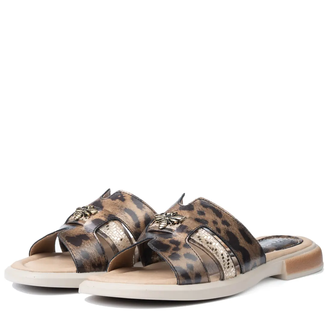 Sandale dama confort, Glemis, piele naturala - Cod: f-4.91, Culoare: Leopard, Talpa: Bej, Numar: 40