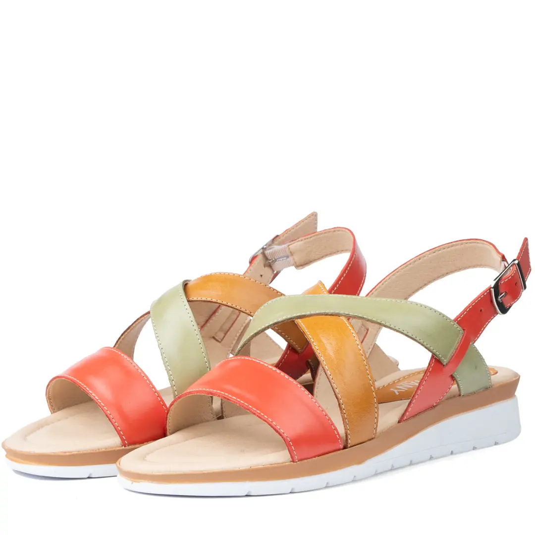 Sandale dama confort, Glemis, piele naturala - Cod: f-4.88, Culoare: Verde+portocaliu, Talpa: Maro, Numar: 35