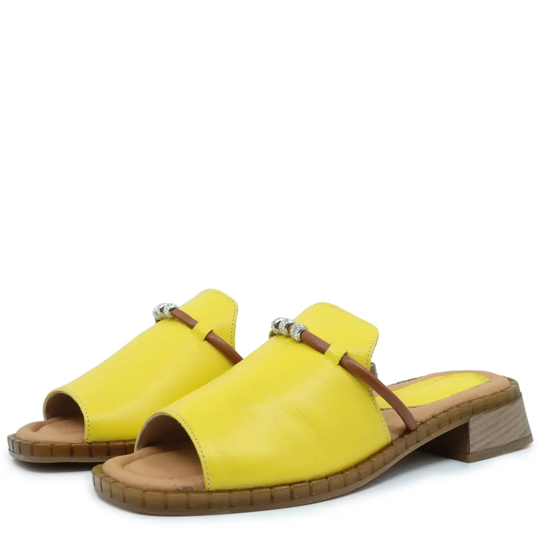 Sandale dama, Glemis, piele naturala - Cod: f-4.93, Culoare: Galben, Talpa: Maro, Numar: 40