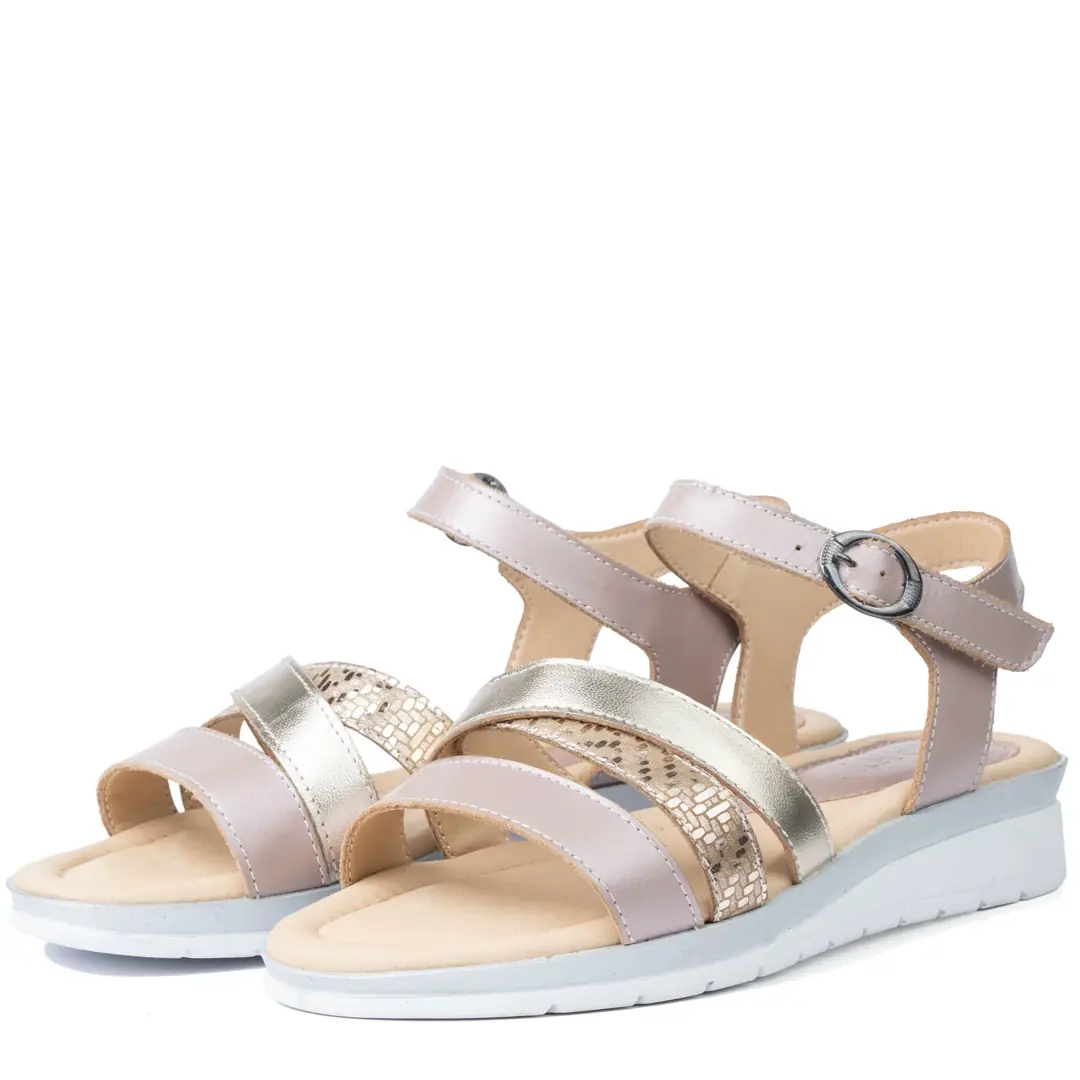 Sandale dama confort, Glemis, piele naturala - Cod: f-4.87, Culoare: Taupe Sidef Auriu, Talpa: Gri, Numar: 40