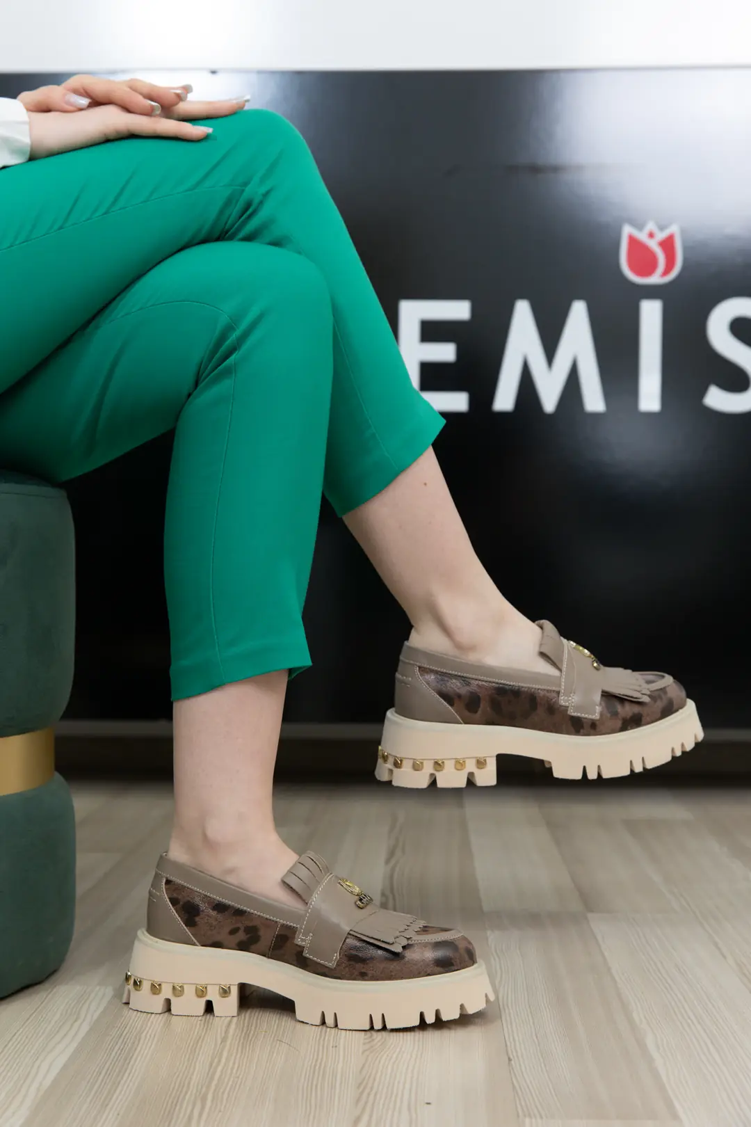 Mocasini dama, Glemis, piele naturala - Cod: f-4.60, Culoare: Leopard Maro, Talpa: Bej, Numar: 40