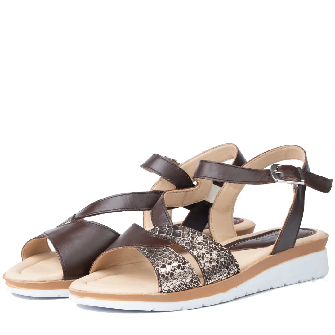 Sandale dama confort, Glemis, piele naturala - Cod: f-4.83, Culoare: Maro Box Sarpe, Talpa: Maro, Numar: 40