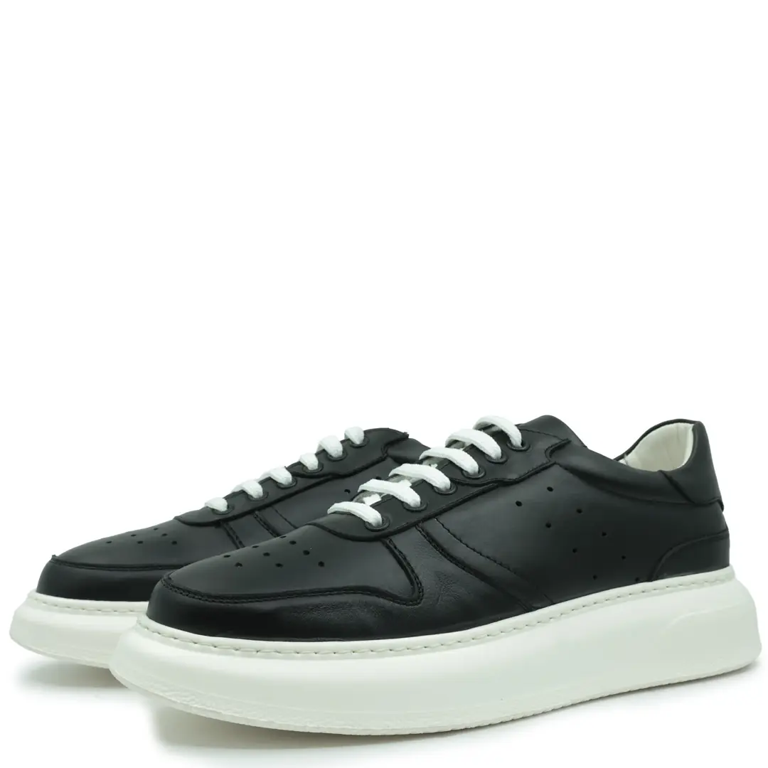 Pantofi sport barbati, Glemis, piele naturala - Cod: f-4.78, Culoare: Negru Box, Talpa: Alb, Numar: 40