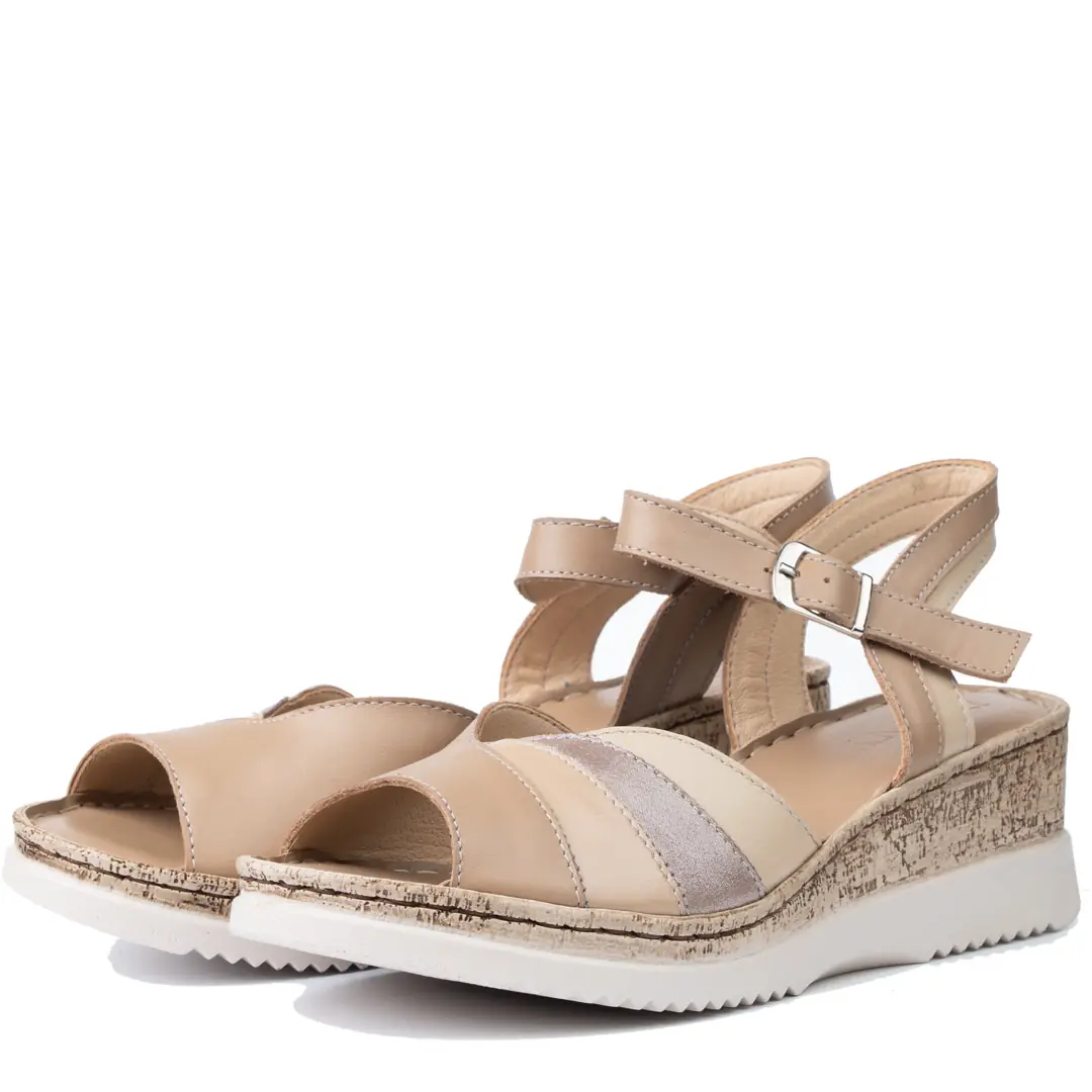 Sandale dama confort, Glemis, piele naturala - Cod: f-4.99, Culoare: Bej, Talpa: Bej, Numar: 41