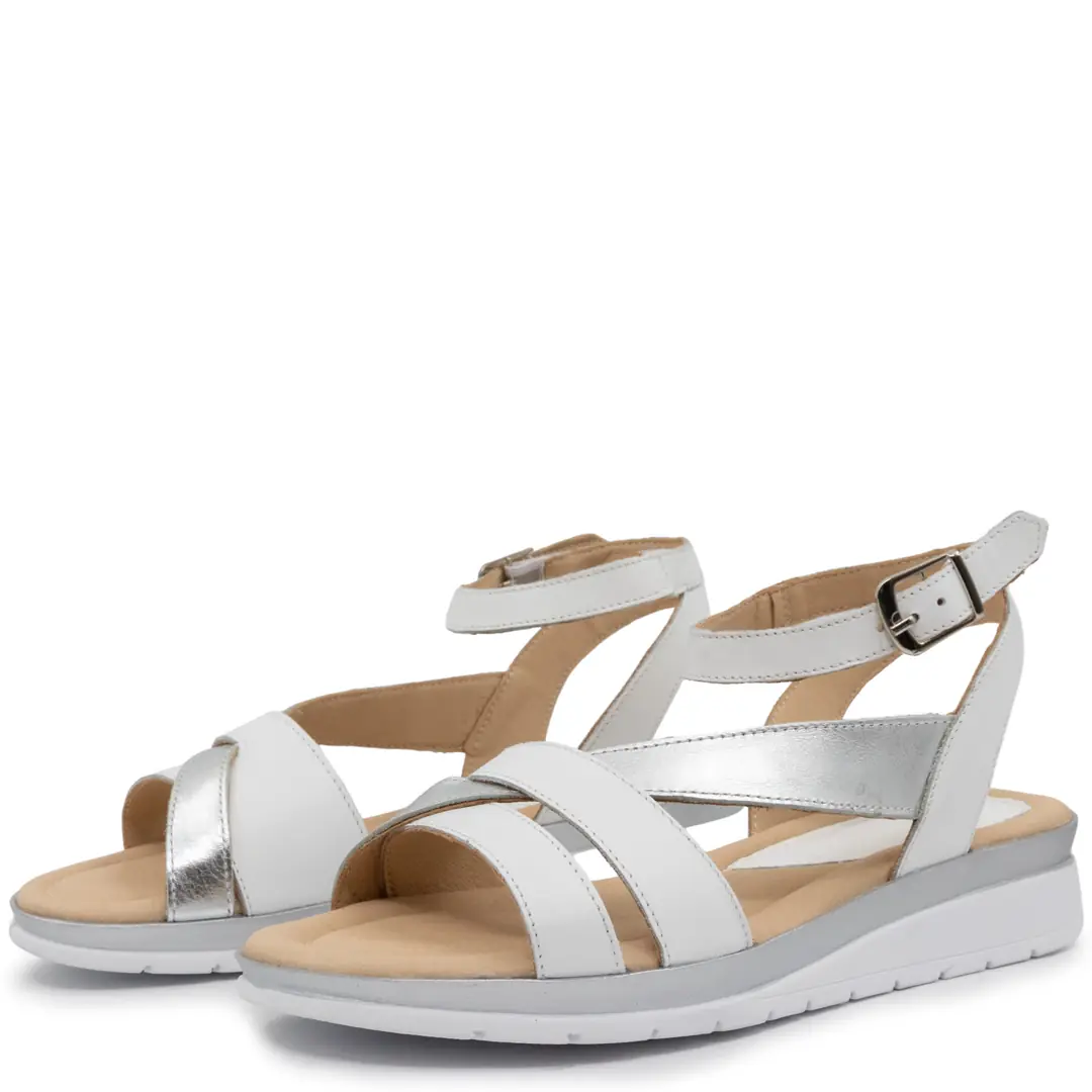 Sandale dama confort, Glemis, piele naturala - Cod: f-4.79, Culoare: Alb Argintiu, Talpa: Gri, Numar: 40