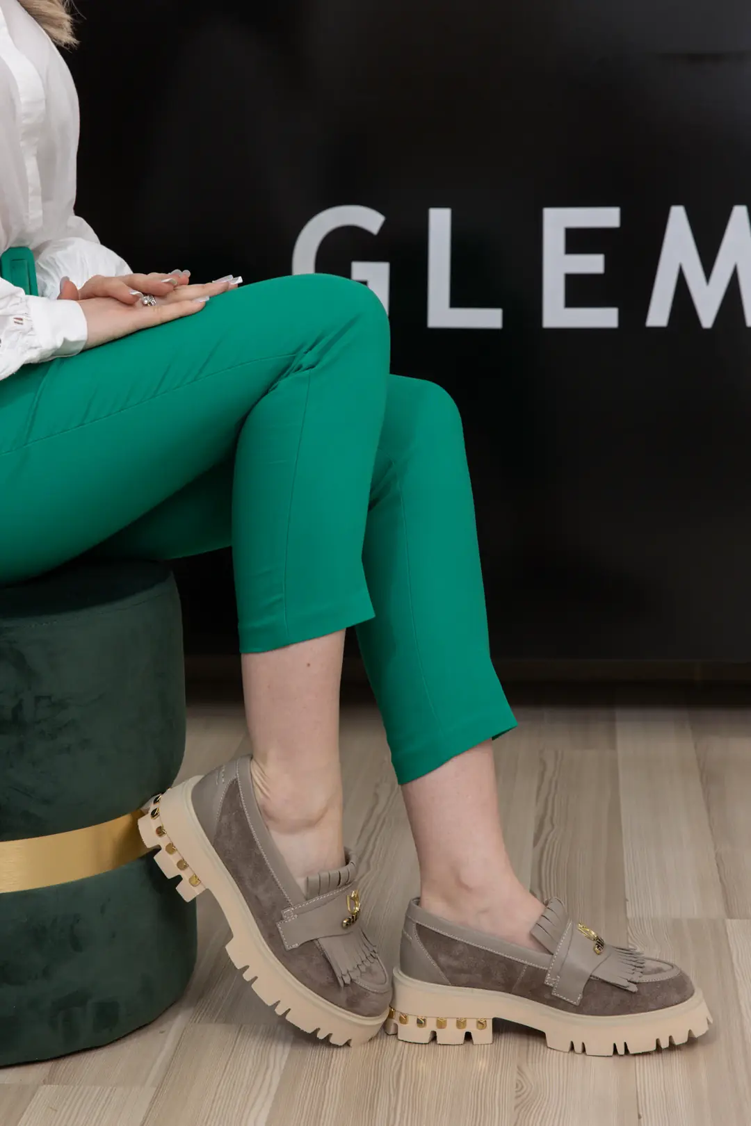 Mocasini dama, Glemis, piele naturala - Cod: f-4.60, Culoare: Nisip Velur+box, Talpa: Bej, Numar: 40