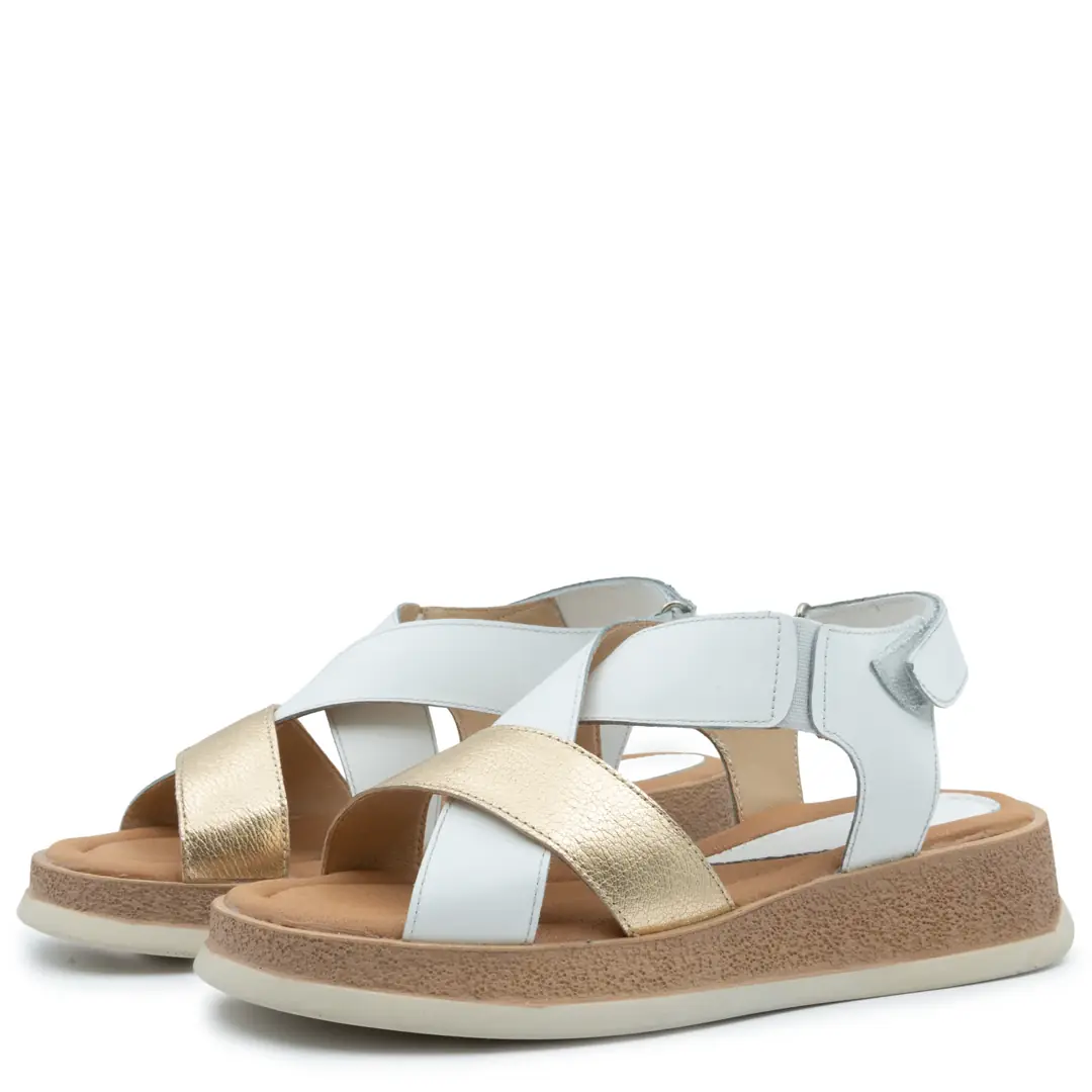 Sandale dama confort, Glemis, piele naturala - Cod: f-4.97, Culoare: Alb Auriu Bizon, Numar: 40