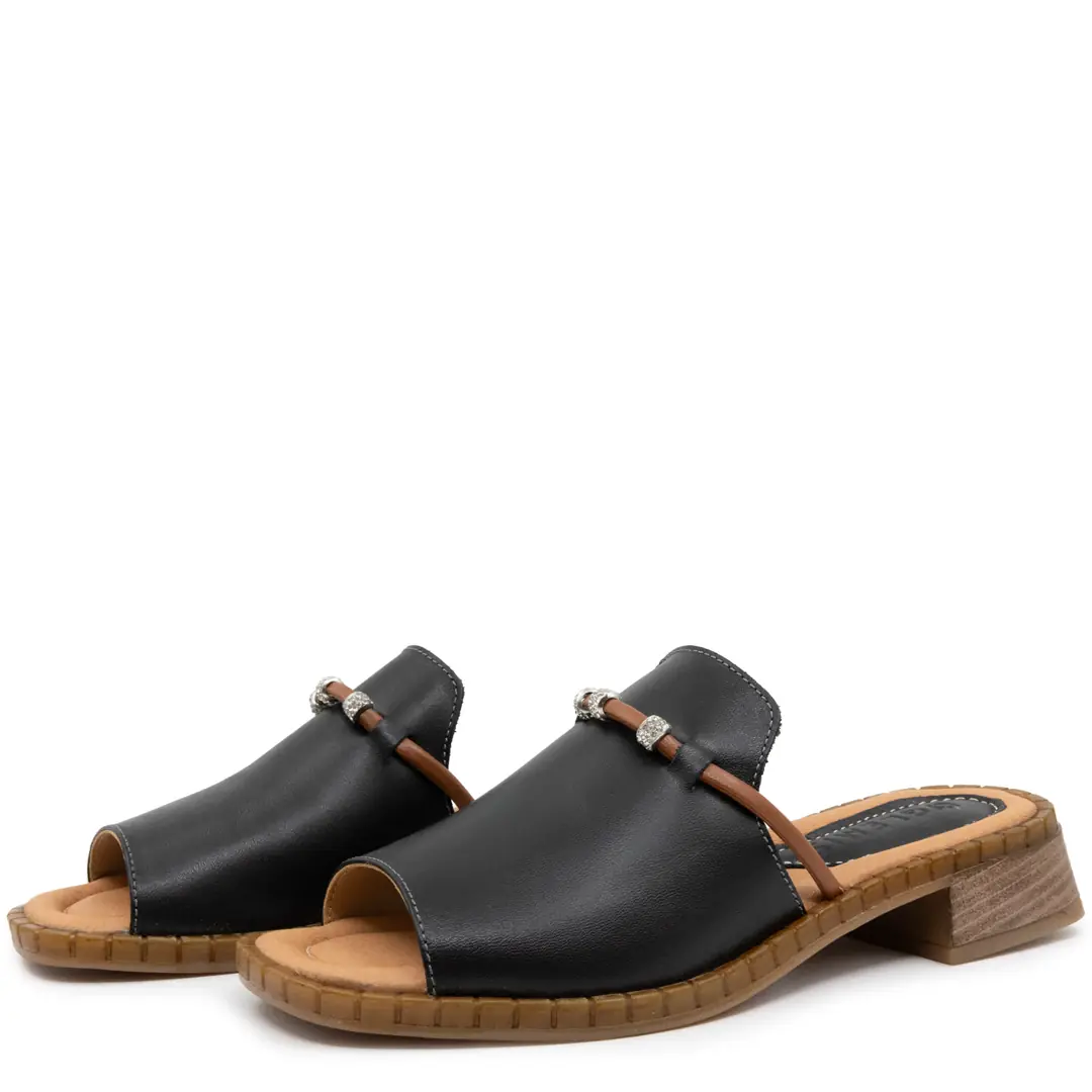 Sandale dama, Glemis, piele naturala - Cod: f-4.93, Culoare: Negru Box, Talpa: Maro, Numar: 40