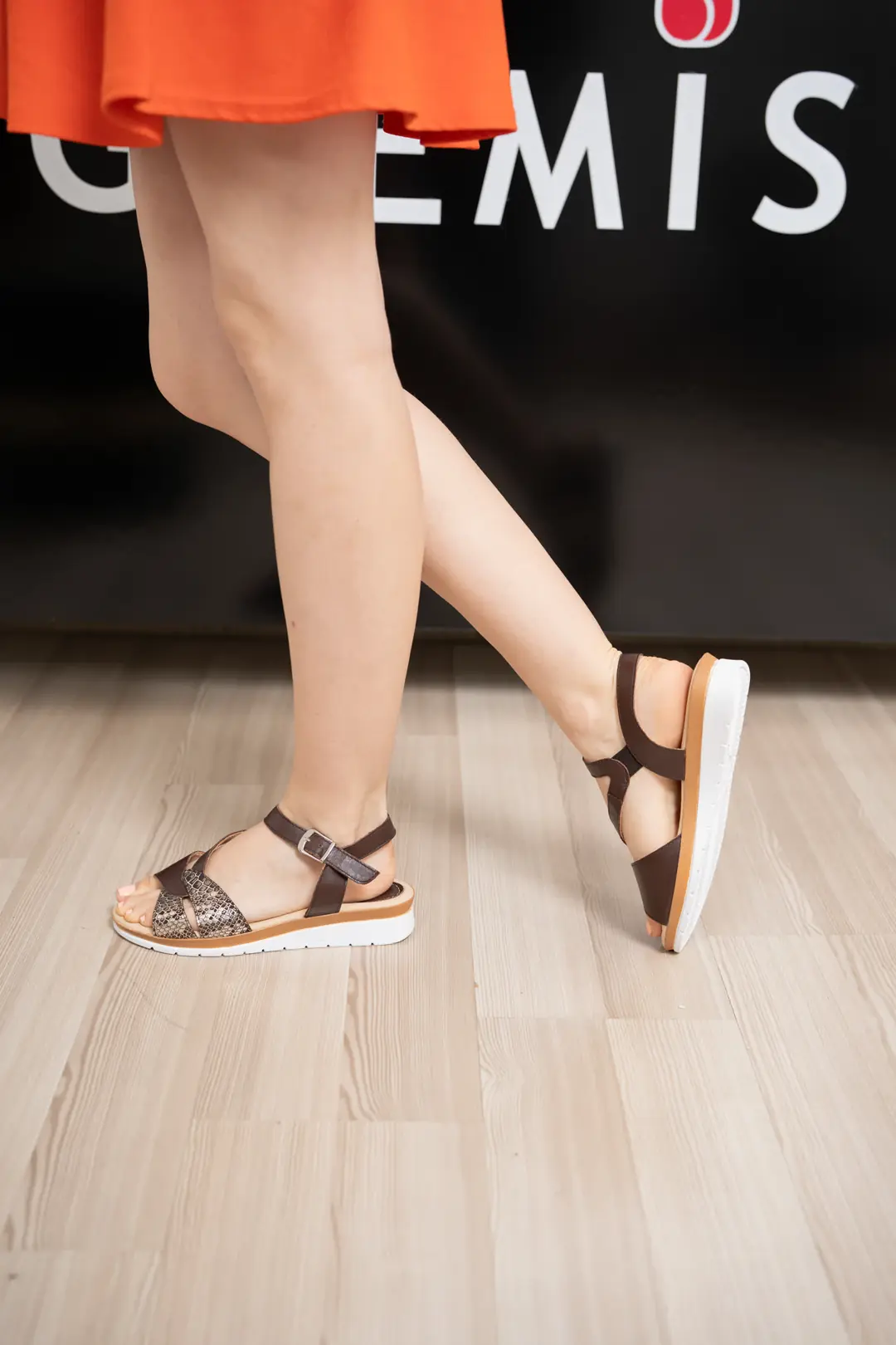 Sandale dama confort, Glemis, piele naturala - Cod: f-4.83, Culoare: Maro Box Sarpe, Talpa: Maro, Numar: 41