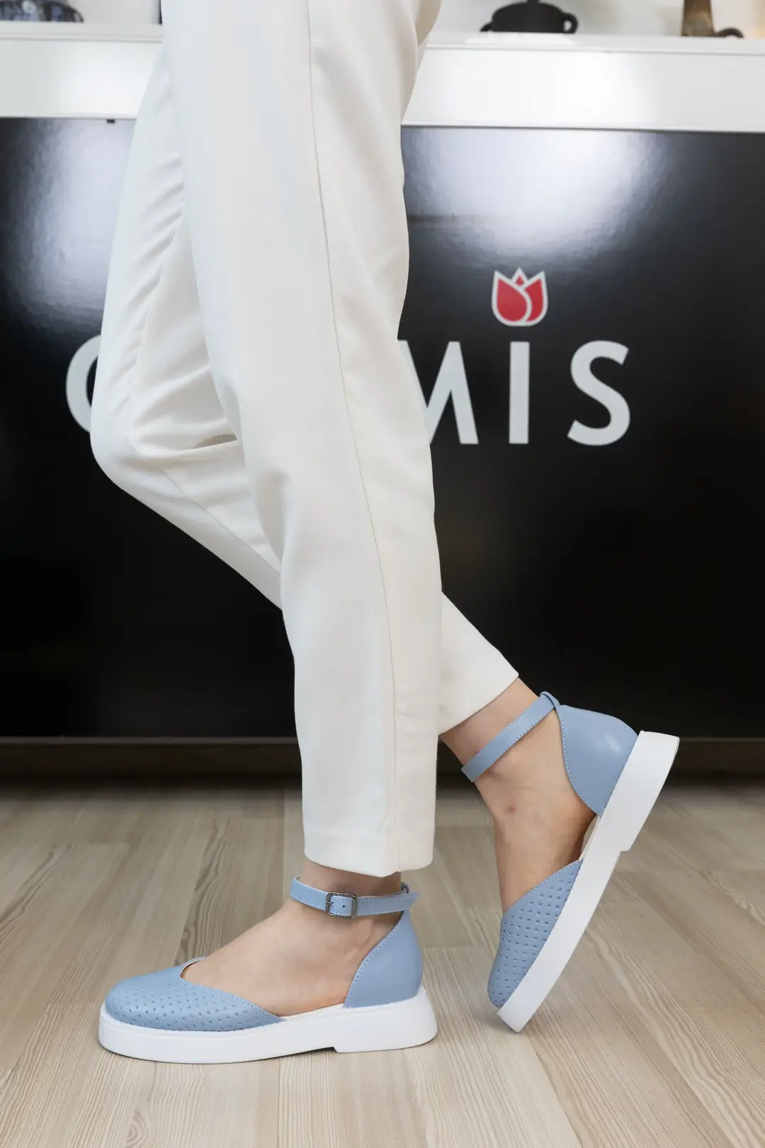 Sandale dama casual, Glemis, piele naturala - Model: f-3.28, Culoare: Albastru Box, Talpa: Alb, Numar: 38