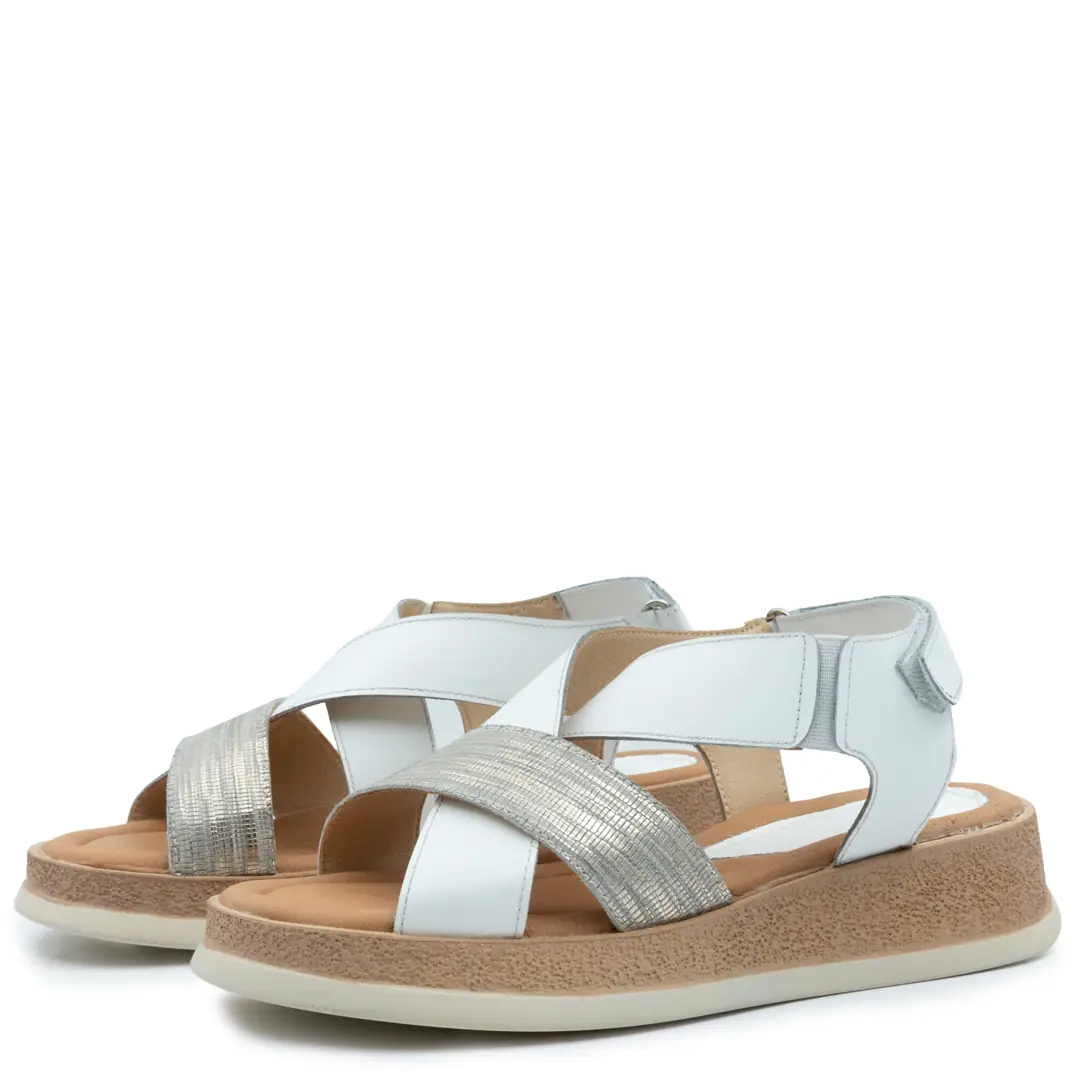 Sandale dama confort, Glemis, piele naturala - Cod: f-4.97, Culoare: Alb Auriu, Numar: 40
