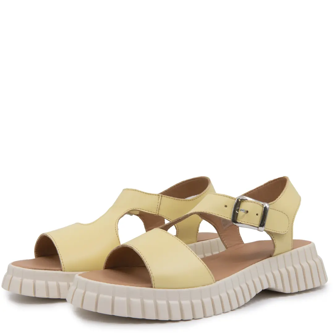 Sandale dama casual, Glemis, piele naturala - Model: f-3.30, Culoare: Galben, Talpa: Bej, Numar: 37