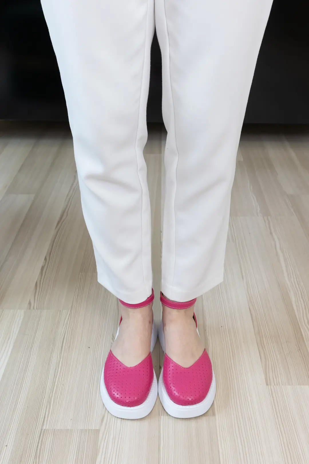 Sandale dama casual, Glemis, piele naturala - Model: f-3.28, Culoare: Magenta, Talpa: Alb, Numar: 36