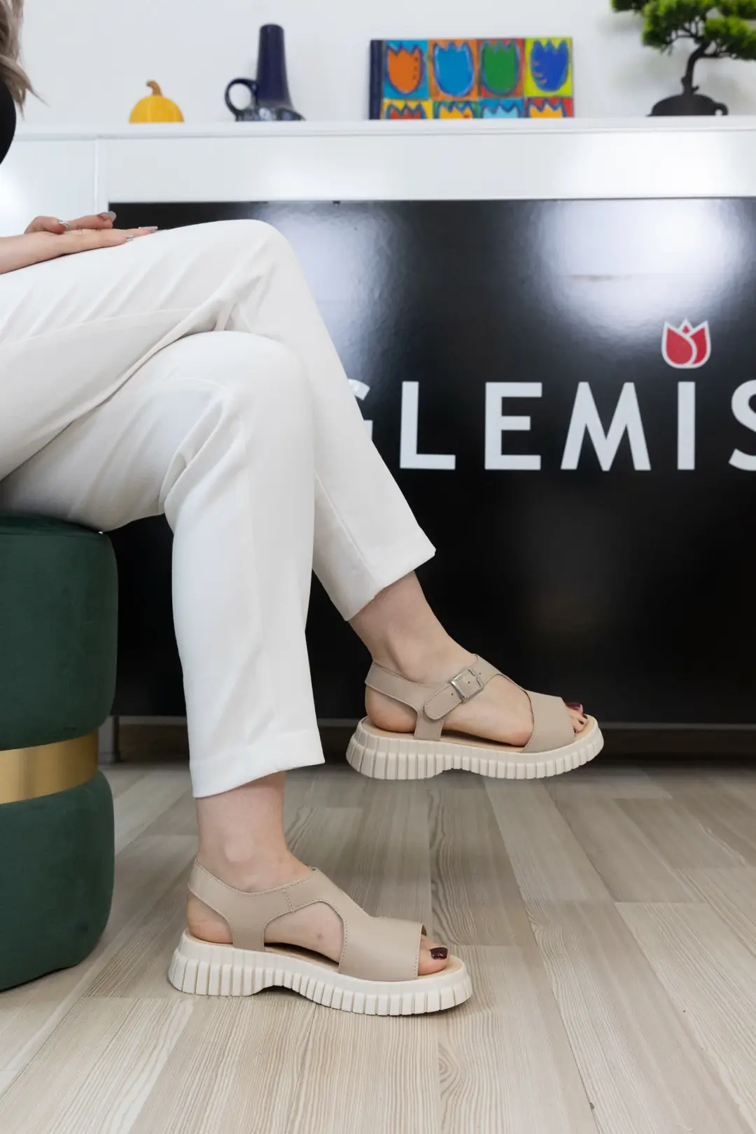 Sandale dama casual, Glemis, piele naturala - Model: f-3.30, Culoare: Bej Box, Talpa: Bej, Numar: 38