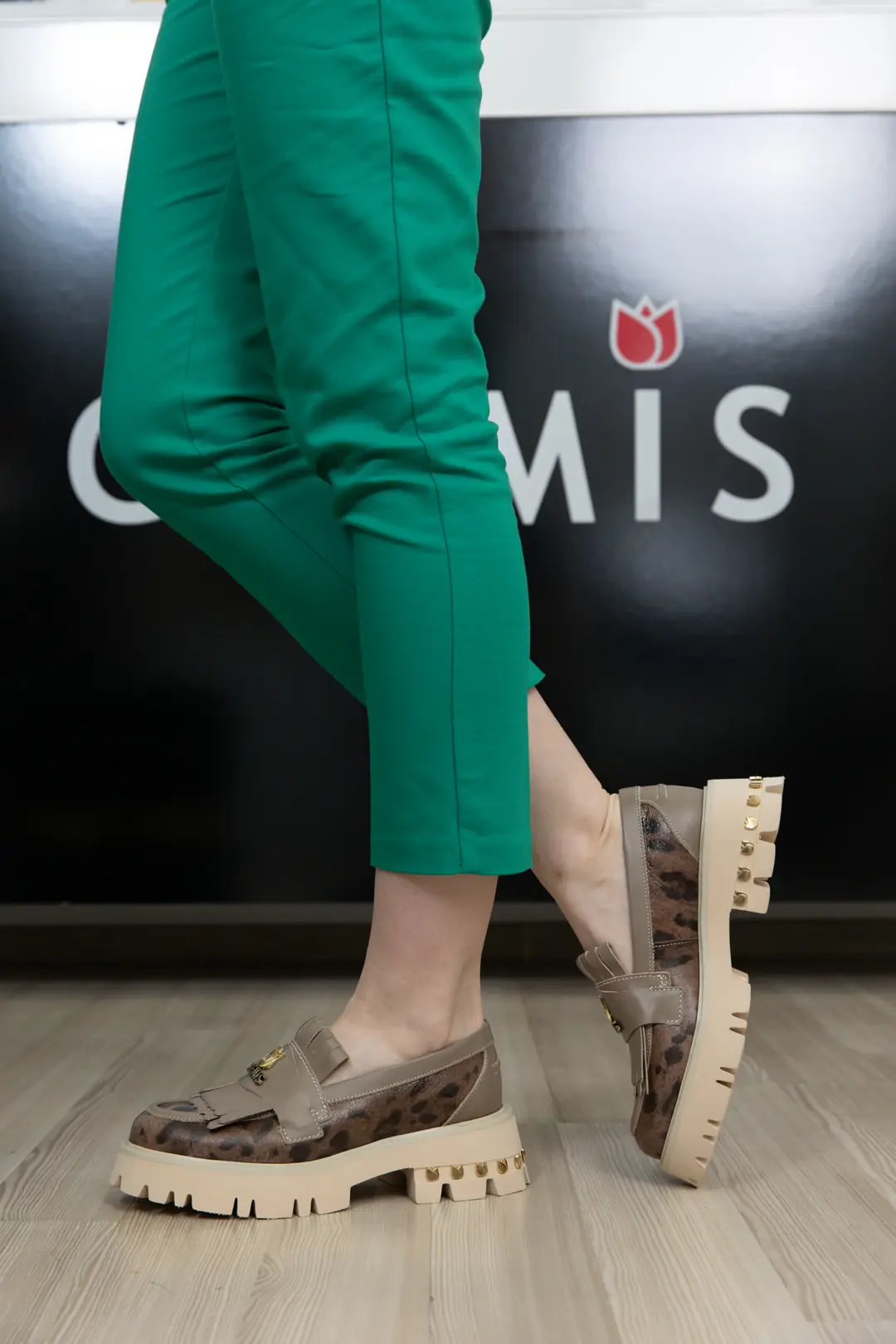 Mocasini dama, Glemis, piele naturala - Cod: f-4.60, Culoare: Leopard Maro, Talpa: Bej, Numar: 40