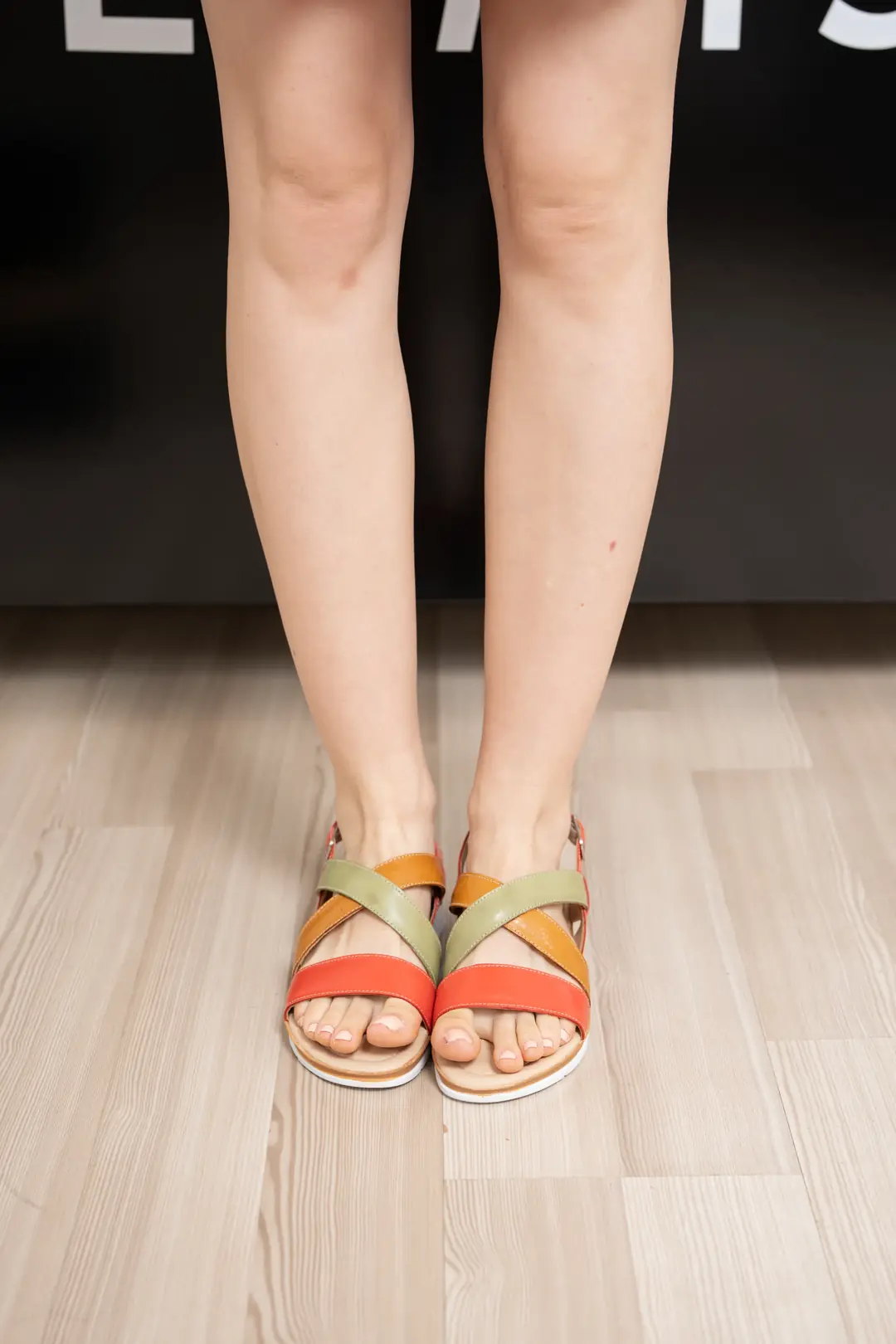 Sandale dama confort, Glemis, piele naturala - Cod: f-4.88, Culoare: Verde+portocaliu, Talpa: Maro, Numar: 36