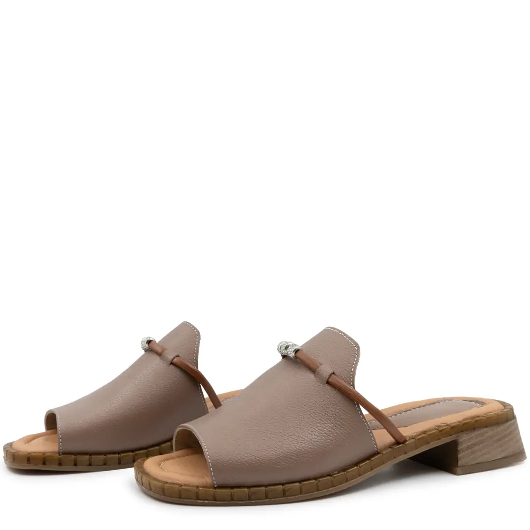 Sandale dama, Glemis, piele naturala - Cod: f-4.93, Culoare: Taupe Bizon, Talpa: Maro, Numar: 40