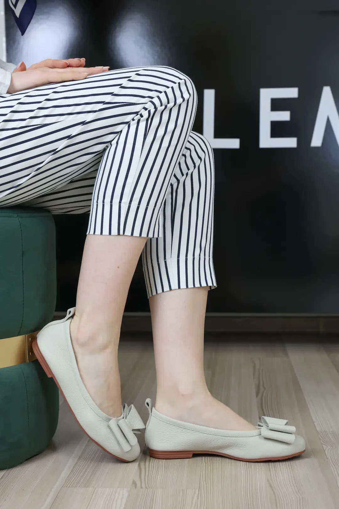 Balerini dama, Glemis, piele naturala - Cod: f-6.7, Culoare: Crem, Talpa: Maro Deschis, Numar: 40