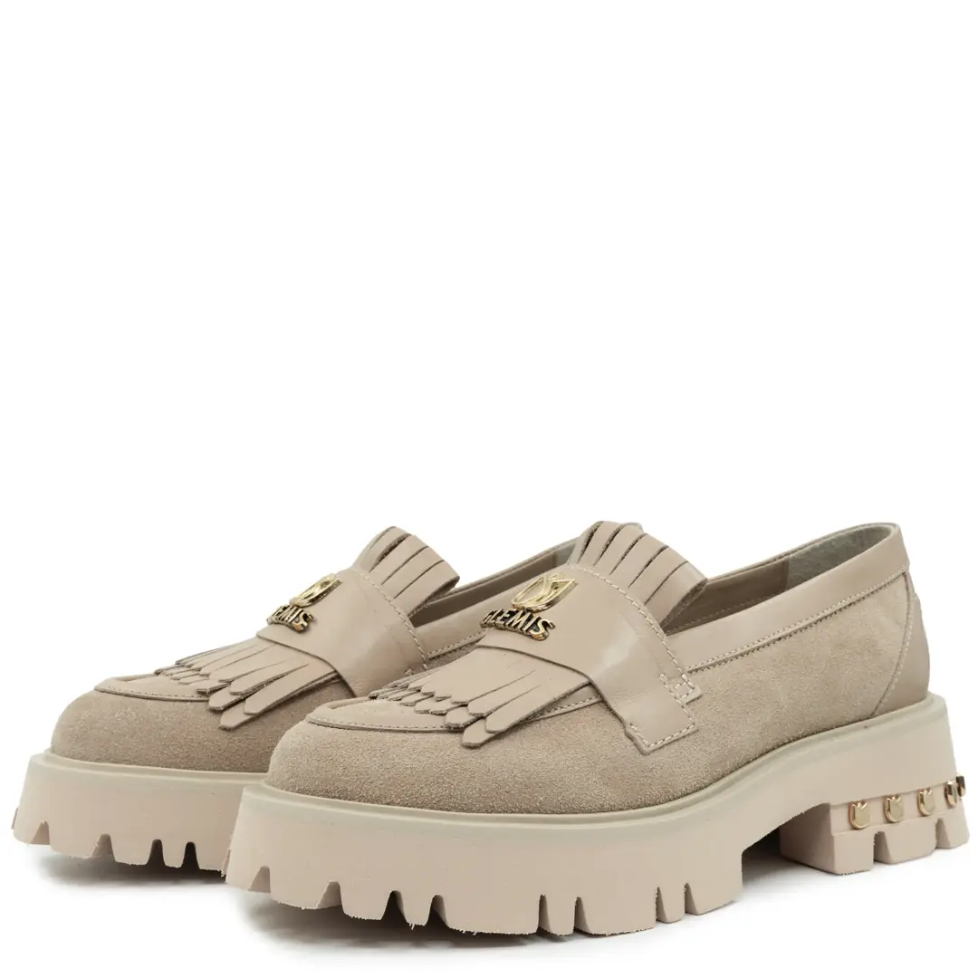Mocasini dama, Glemis, piele naturala - Cod: f-4.60, Culoare: Bej Box Velur, Talpa: Bej, Numar: 40