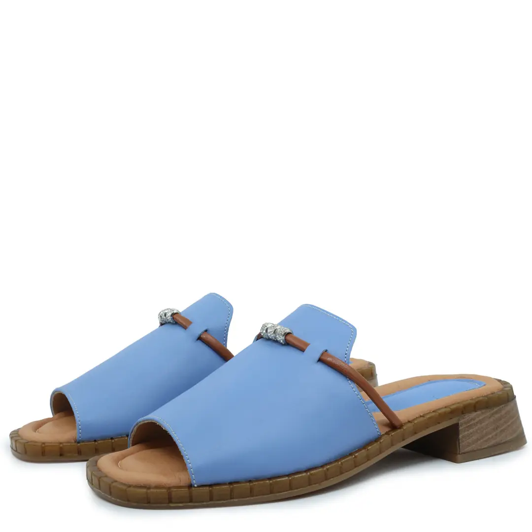 Sandale dama, Glemis, piele naturala - Cod: f-4.93, Culoare: Albastru Box, Talpa: Maro, Numar: 40