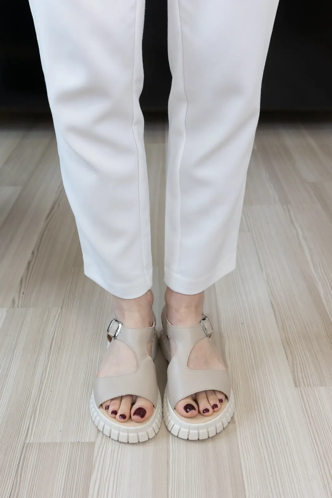 Sandale dama casual, Glemis, piele naturala - Model: f-3.30, Culoare: Bej Box, Talpa: Bej, Numar: 38